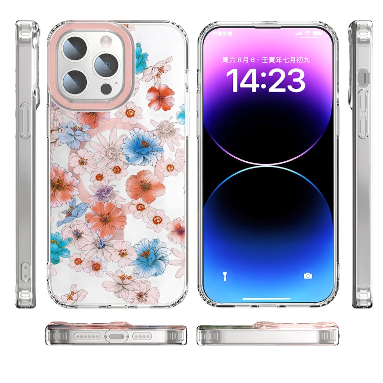 For iPhone 12 Pro Max MagSafe Magnetic TPU Phone Case(White Blue Flower) - iPhone 12 Pro Max Cases by buy2fix | Online Shopping UK | buy2fix