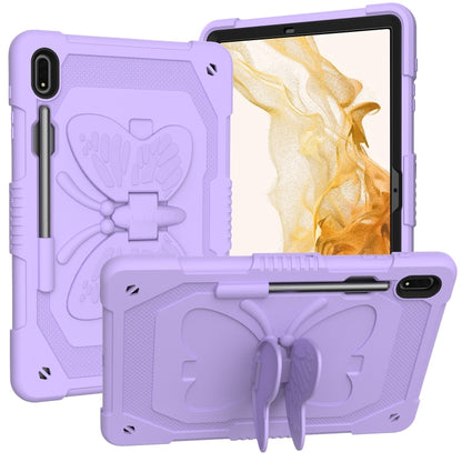 For Samsung Galaxy Tab S8+ / S7+ Butterfly Kickstand Heavy Duty Hard Rugged Tablet Case(Raro Purple) - Galaxy Tab S8+ Cases by buy2fix | Online Shopping UK | buy2fix