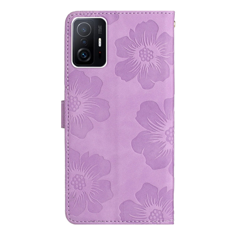 For Xiaomi 11T / 11T Pro Flower Embossing Pattern Leather Phone Case(Purple) - Xiaomi Cases by buy2fix | Online Shopping UK | buy2fix