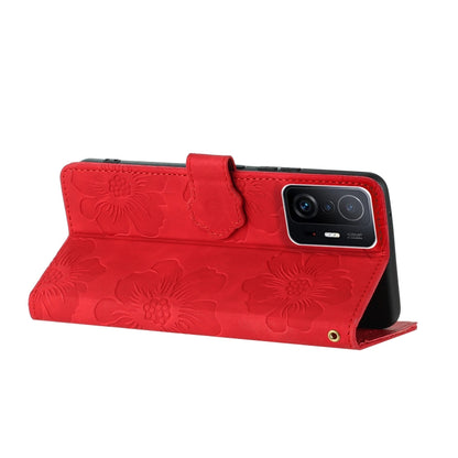 For Xiaomi 11T / 11T Pro Flower Embossing Pattern Leather Phone Case(Red) - Xiaomi Cases by buy2fix | Online Shopping UK | buy2fix