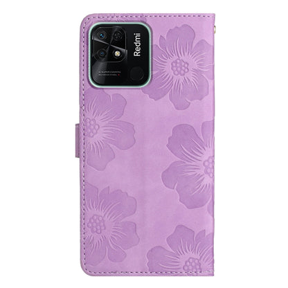 For Xiaomi Redmi 10C Flower Embossing Pattern Leather Phone Case(Purple) - Xiaomi Cases by buy2fix | Online Shopping UK | buy2fix