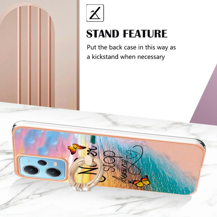 For Xiaomi Redmi Note 12 5G Global/Poco X5 5G Electroplating IMD TPU Phone Case with Ring(Dream Butterfly) - Note 12 Cases by buy2fix | Online Shopping UK | buy2fix