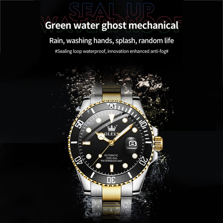 OLEVS 6650 Men Luminous Waterproof Mechanical Watch(Black + Gold) - Metal Strap Watches by OLEVS | Online Shopping UK | buy2fix