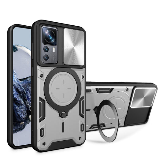 For Xiaomi 12T / 12T Pro CD Texture Sliding Camshield Magnetic Holder Phone Case(Silver) - Xiaomi Cases by buy2fix | Online Shopping UK | buy2fix
