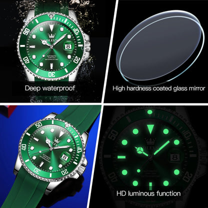 OLEVS 6650 Men Luminous Waterproof Silicone Strap Mechanical Watch(Green) - Silicone Strap Watches by OLEVS | Online Shopping UK | buy2fix