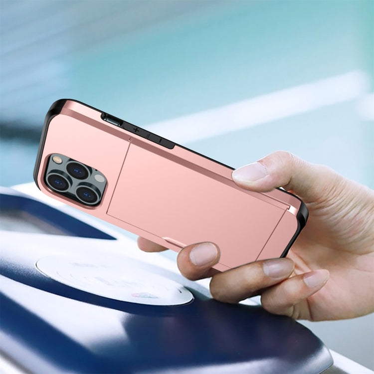 For iPhone 15 Shockproof Armor Phone Case with Slide Card Slot(Rose Gold) - iPhone 15 Cases by buy2fix | Online Shopping UK | buy2fix
