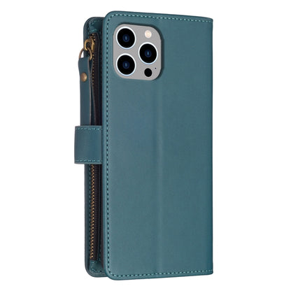 For iPhone 15 Pro Max 9 Card Slots Zipper Wallet Leather Flip Phone Case(Green) - iPhone 15 Pro Max Cases by buy2fix | Online Shopping UK | buy2fix