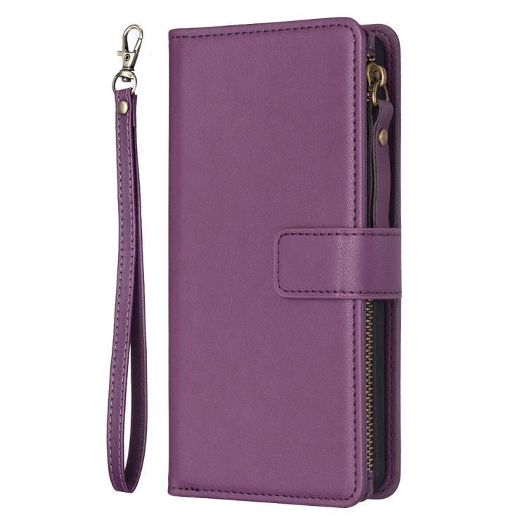For iPhone 15 Plus 9 Card Slots Zipper Wallet Leather Flip Phone Case(Dark Purple) - iPhone 15 Plus Cases by buy2fix | Online Shopping UK | buy2fix