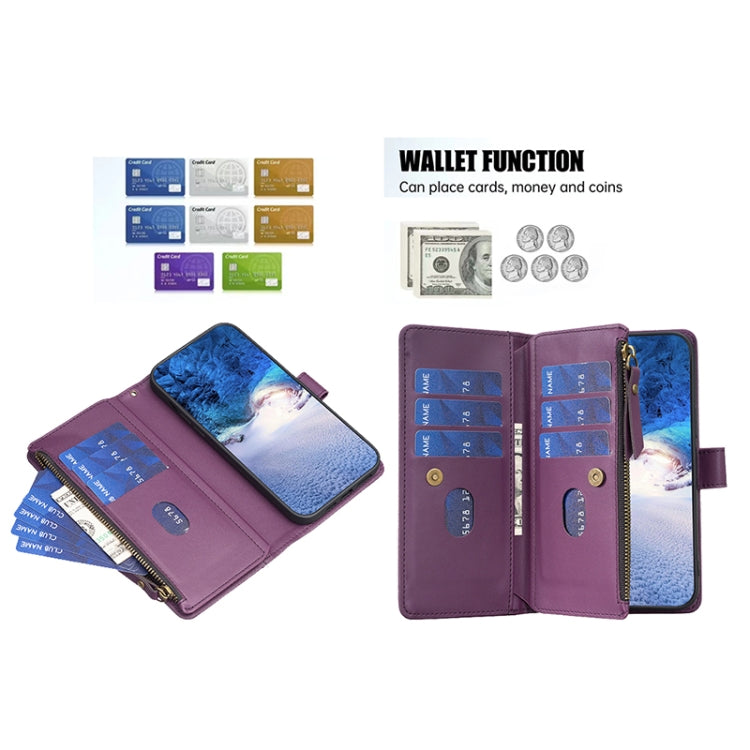 For Xiaomi Redmi 10C 9 Card Slots Zipper Wallet Leather Flip Phone Case(Dark Purple) - Xiaomi Cases by buy2fix | Online Shopping UK | buy2fix