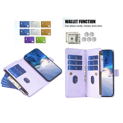 For Xiaomi Redmi Note 12 Pro+ 5G Global 9 Card Slots Zipper Wallet Leather Flip Phone Case(Light Purple) - Note 12 Pro+ Cases by buy2fix | Online Shopping UK | buy2fix