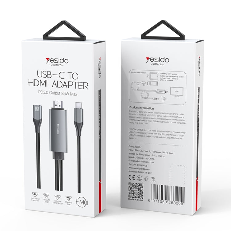 Yesido HM01 USB-C / Type-C to HDMI Adapter Cable, Length:1.8m - Cable & Adapters by Yesido | Online Shopping UK | buy2fix