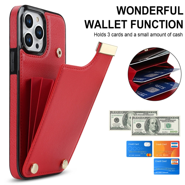 For iPhone 14 Pro Max Metal Buckle Card Slots Phone Case(Red) - iPhone 14 Pro Max Cases by buy2fix | Online Shopping UK | buy2fix