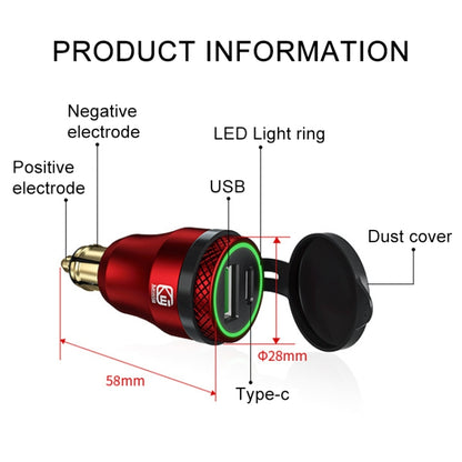 Motorcycle European-style Small-caliber Aluminum Alloy QC 3.0 + PD Fast Charge USB Charger, Shell Color:Red(Red Light) - In Car by buy2fix | Online Shopping UK | buy2fix