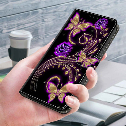 For Xiaomi 13 Crystal 3D Shockproof Protective Leather Phone Case(Purple Flower Butterfly) - 13 Cases by buy2fix | Online Shopping UK | buy2fix