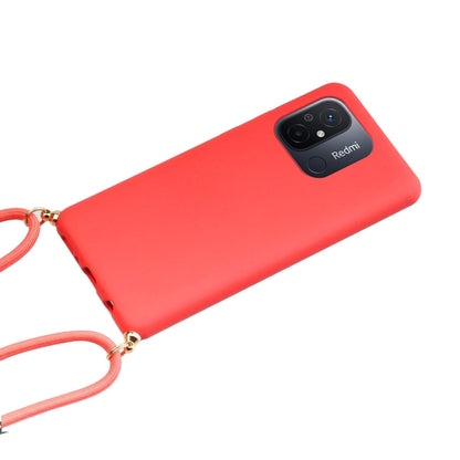 For Xiaomi Redmi 12C Wheat Straw Material + TPU Phone Case with Lanyard(Red) - Xiaomi Cases by buy2fix | Online Shopping UK | buy2fix