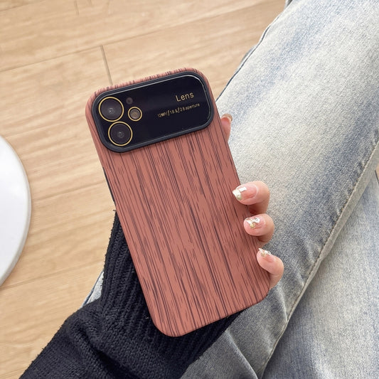 For iPhone 12 Wood Grain TPU Phone Case with Lens Film(Brown) - iPhone 12 / 12 Pro Cases by buy2fix | Online Shopping UK | buy2fix