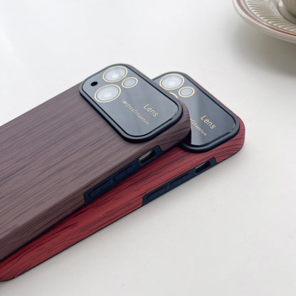 For iPhone 12 Wood Grain TPU Phone Case with Lens Film(Red) - iPhone 12 / 12 Pro Cases by buy2fix | Online Shopping UK | buy2fix