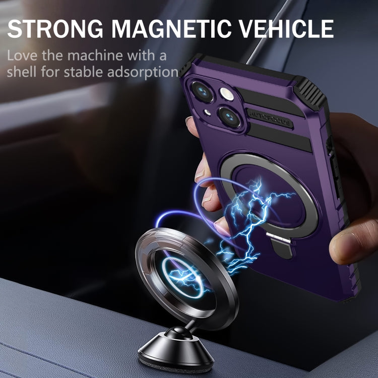 For iPhone 13 MagSafe Magnetic Holder Phone Case(Purple) - iPhone 13 Cases by buy2fix | Online Shopping UK | buy2fix