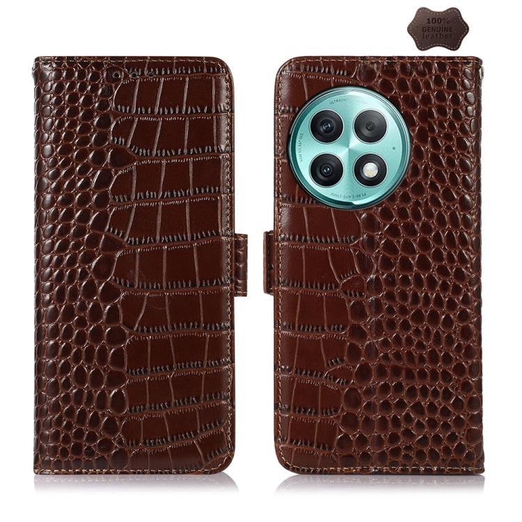 For OnePlus Ace 2 Pro Crocodile Top Layer Cowhide Leather Phone Case(Brown) - OnePlus Cases by buy2fix | Online Shopping UK | buy2fix