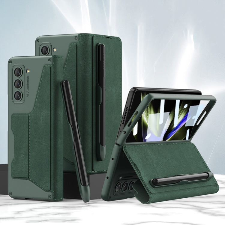 For Samsung Galaxy Z Fold5 GKK Armor Flip Leather Phone Case with Pen Slots(Night Green) - Galaxy Z Fold5 Cases by GKK | Online Shopping UK | buy2fix