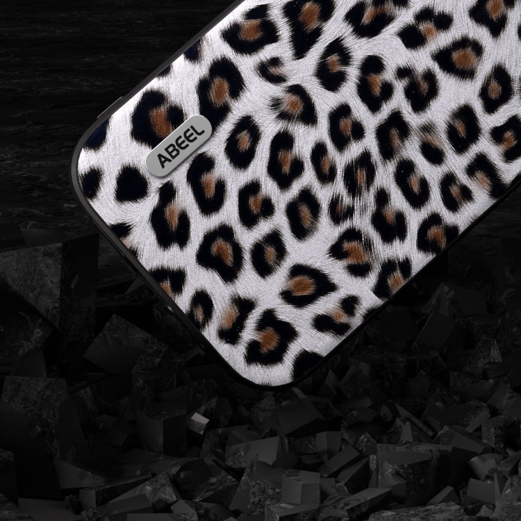 For iPhone 14 Pro Max ABEEL Black Edge Leopard Phone Case(Silver Leopard) - iPhone 14 Pro Max Cases by buy2fix | Online Shopping UK | buy2fix