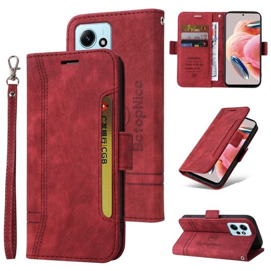 For Xiaomi Redmi Note 12 4G Global BETOPNICE Dual-side Buckle Leather Phone Case(Red) - Note 12 Cases by BETOPNICE | Online Shopping UK | buy2fix
