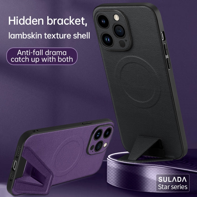 For iPhone 13 SULADA Folding Holder Lambskin Texture MagSafe Phone Case(Purple) - iPhone 13 Cases by SULADA | Online Shopping UK | buy2fix