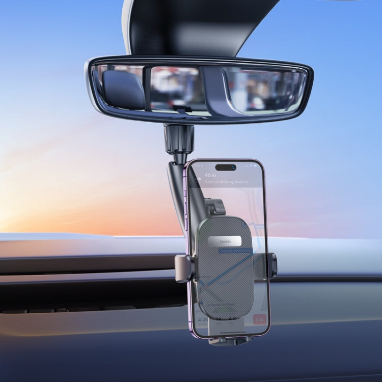 hoco H17 Waves Rearview Mirror Car Holder(Black) - Car Holders by hoco | Online Shopping UK | buy2fix