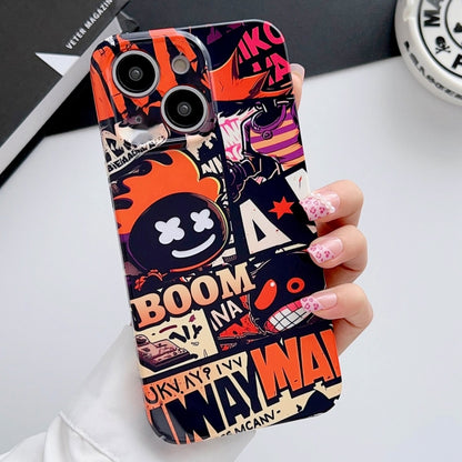 For iPhone 15 Plus Painted Pattern Precise Hole PC Phone Case(Orange Comics) - iPhone 15 Plus Cases by buy2fix | Online Shopping UK | buy2fix