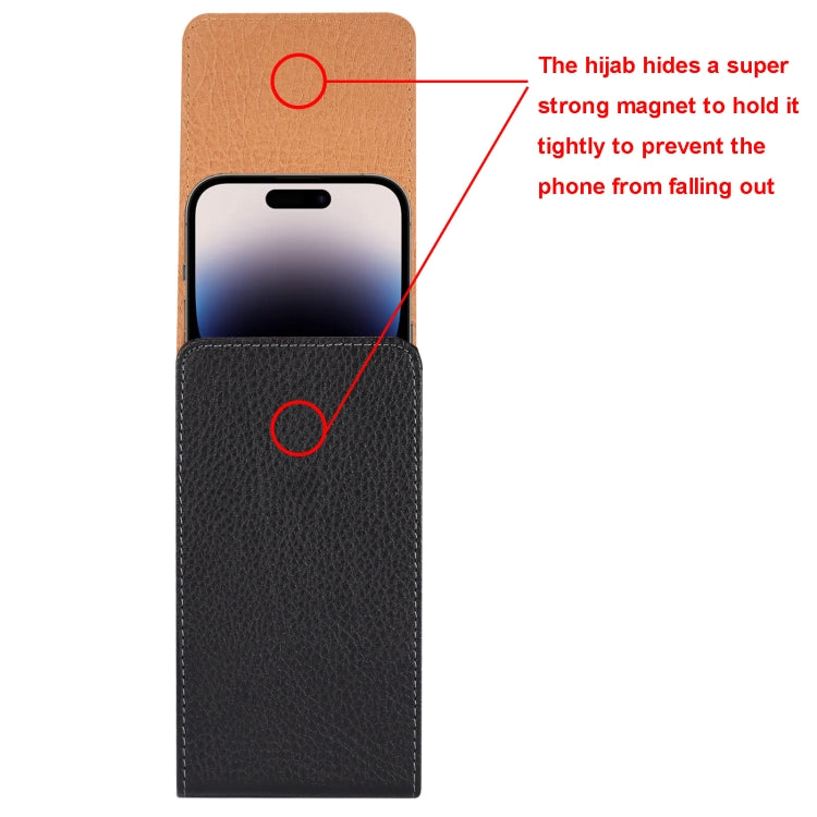 For 6.7-6.9 inch Phone Litchi Texture Iron Clip Back Buckle Waist-mounted Phone Case Vertical Plate(Black) - More Brand by buy2fix | Online Shopping UK | buy2fix
