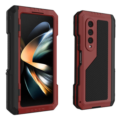 For Samsung Galaxy Z Fold4 LK Metal Shockproof Life Waterproof Dustproof Phone Case with Folding Holder(Red) - Galaxy Z Fold4 5G Cases by buy2fix | Online Shopping UK | buy2fix