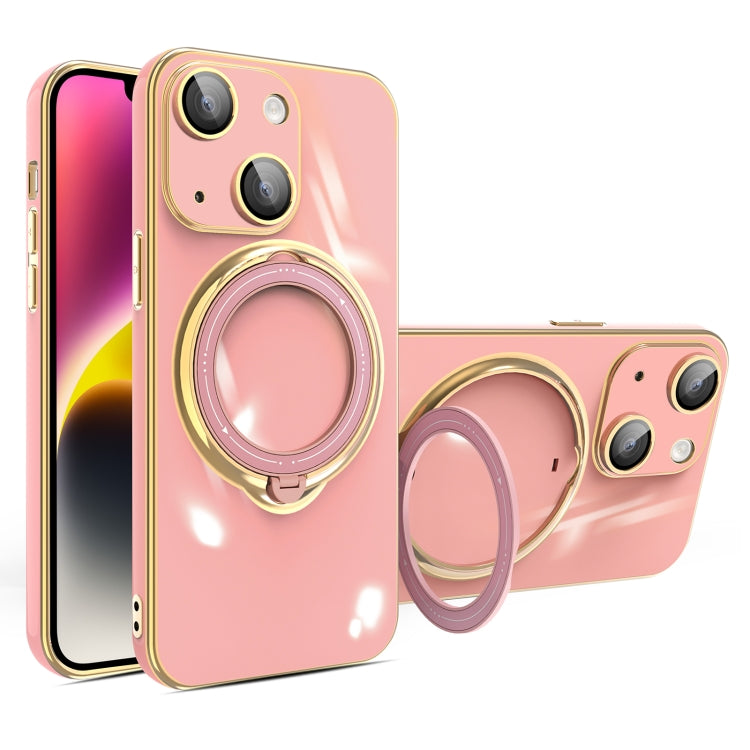 For iPhone 15 Multifunction Electroplating MagSafe Holder Phone Case(Pink) - iPhone 15 Cases by buy2fix | Online Shopping UK | buy2fix