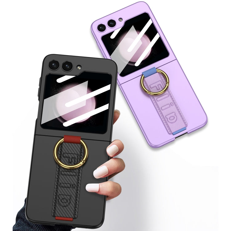 For Samsung Galaxy Z Flip5 GKK Integrated Ultrathin Shockproof Phone Case with Ring Wrist Strap(Carbon Fiber) - Galaxy Z Flip5 Cases by GKK | Online Shopping UK | buy2fix