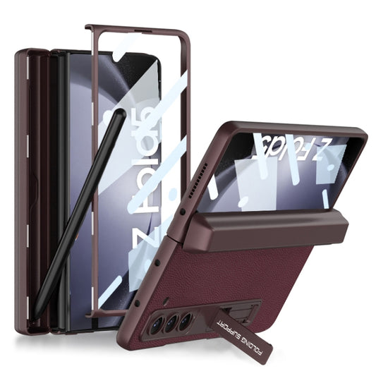 For Samsung Galaxy Z Fold5 GKK Integrated Magnetic Flip Plain Leather Phone Case with Pen Box(Wine Red) - Galaxy Z Fold5 Cases by GKK | Online Shopping UK | buy2fix