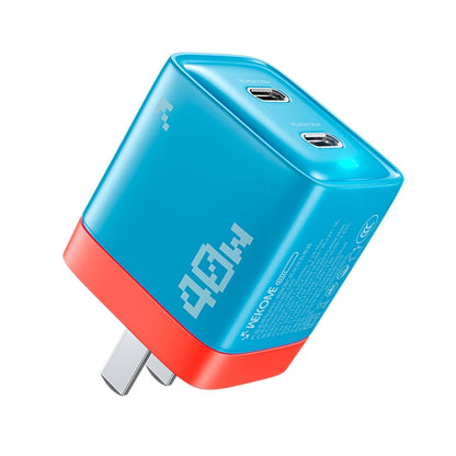 WK WP-U09 40W Dual USB-C/Type-C Interface Nitride Fast Charger(Blue) - USB Charger by WK | Online Shopping UK | buy2fix