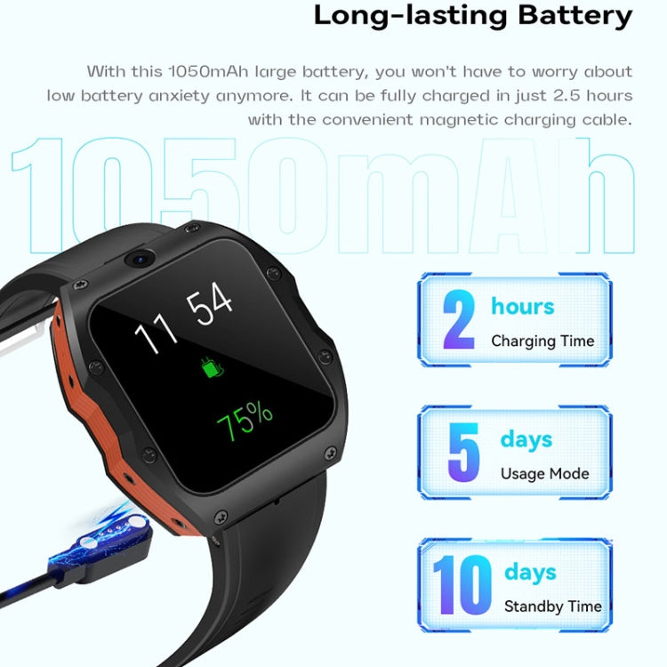 Model X 1.99 inch IP68 Waterproof Android 9.0 4G Dual Cameras Ceramics Smart Watch, Specification:2GB+16GB(Black Orange) - Android Watch by buy2fix | Online Shopping UK | buy2fix