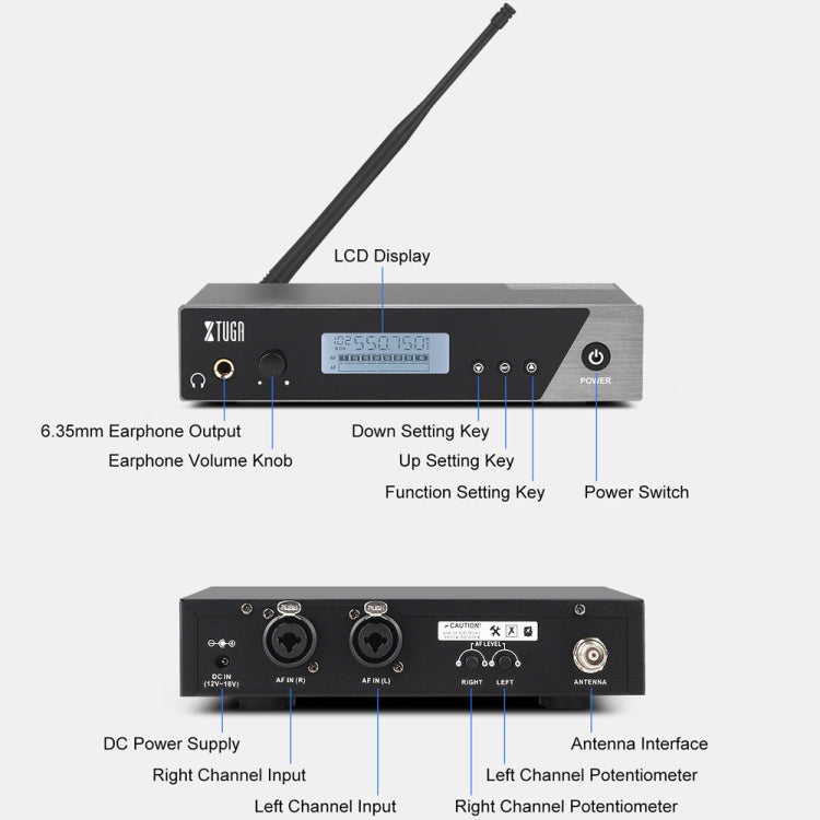 XTUGA  IEM1100 Professional Wireless In Ear Monitor System 2 BodyPacks(EU Plug) - Microphone by XTUGA | Online Shopping UK | buy2fix