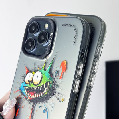 For iPhone 15 Pro Max Double Layer Color Silver Series Animal Oil Painting Phone Case(Big Face Cat) - iPhone 15 Pro Max Cases by buy2fix | Online Shopping UK | buy2fix