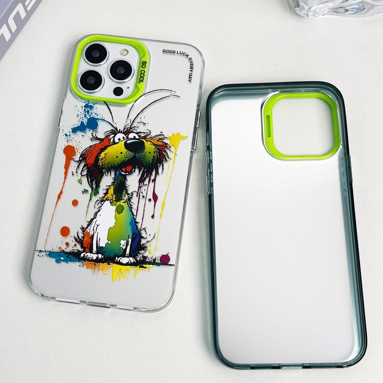 For iPhone 15 Pro Max Double Layer Color Silver Series Animal Oil Painting Phone Case(Big Face Cat) - iPhone 15 Pro Max Cases by buy2fix | Online Shopping UK | buy2fix