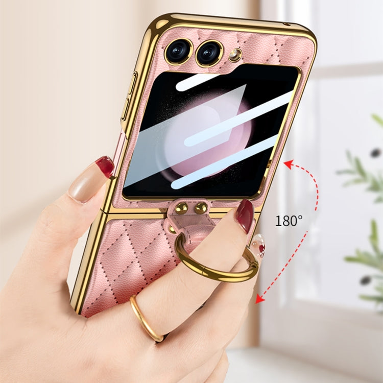 For Samsung Galaxy Z Flip5 GKK Integrated Plating Diamond Texture PU Phone Case with Ring(Purple) - Galaxy Z Flip5 Cases by GKK | Online Shopping UK | buy2fix
