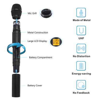 XTUGA A400-HB Professional 4-Channel UHF Wireless Microphone System with 2 Handheld & 2 Headset Microphone(EU Plug) - Microphone by XTUGA | Online Shopping UK | buy2fix