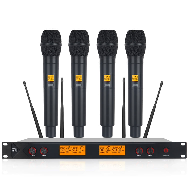 XTUGA A400-H Professional 4-Channel UHF Wireless Microphone System with 4 Handheld Microphone(US Plug) - Microphone by XTUGA | Online Shopping UK | buy2fix