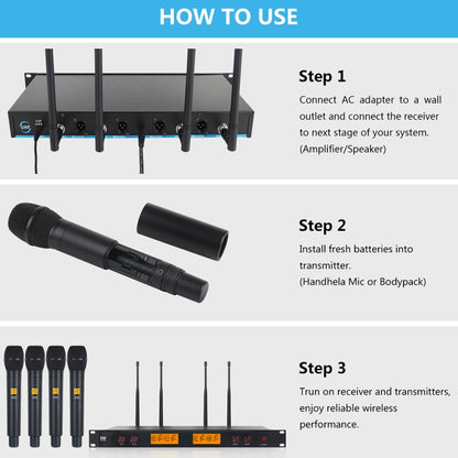 XTUGA A400-H Professional 4-Channel UHF Wireless Microphone System with 4 Handheld Microphone(AU Plug) - Microphone by XTUGA | Online Shopping UK | buy2fix