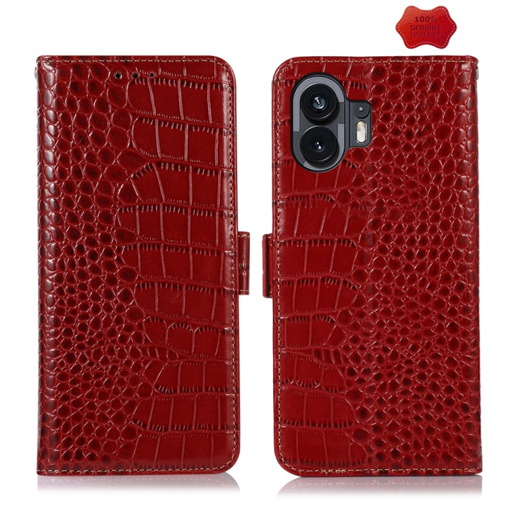 For Nothing Phone 2 Crocodile Top Layer Cowhide Leather Phone Case(Red) - More Brand by buy2fix | Online Shopping UK | buy2fix