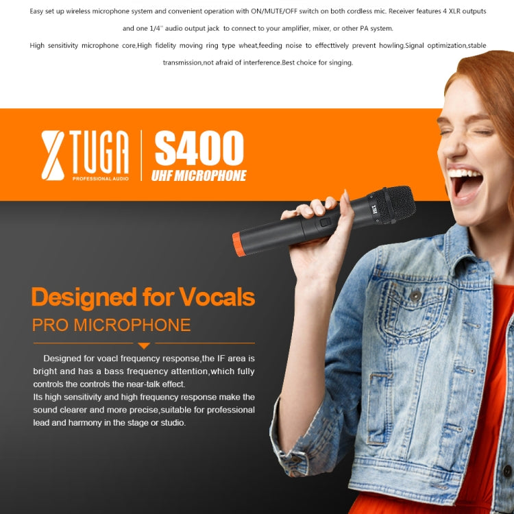 XTUGA S400 Professional 4-Channel UHF Wireless Microphone System with 4 Handheld Microphone(UK Plug) - Microphone by XTUGA | Online Shopping UK | buy2fix