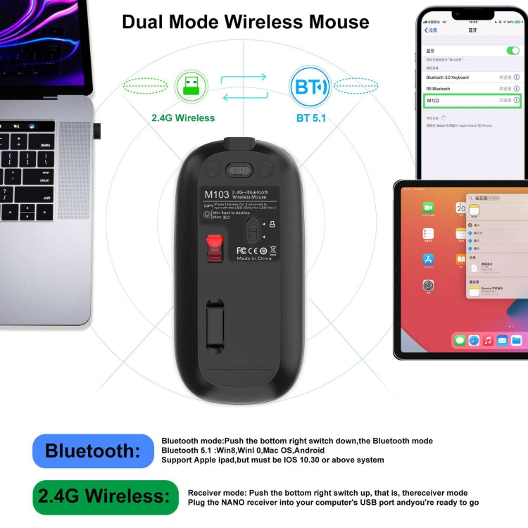 HXSJ M103 1600DPI 2.4GHz Wireless Rechargeable Mouse(Grey) - Wireless Mice by HXSJ | Online Shopping UK | buy2fix