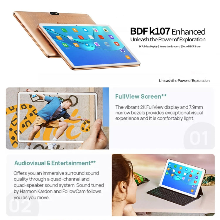 BDF K107 3G Phone Call Tablet PC 10.1 inch, 2GB+32GB, Android 9.0 MTK6735 Quad Core, Support Dual SIM, EU Plug(Gold) - BDF by BDF | Online Shopping UK | buy2fix