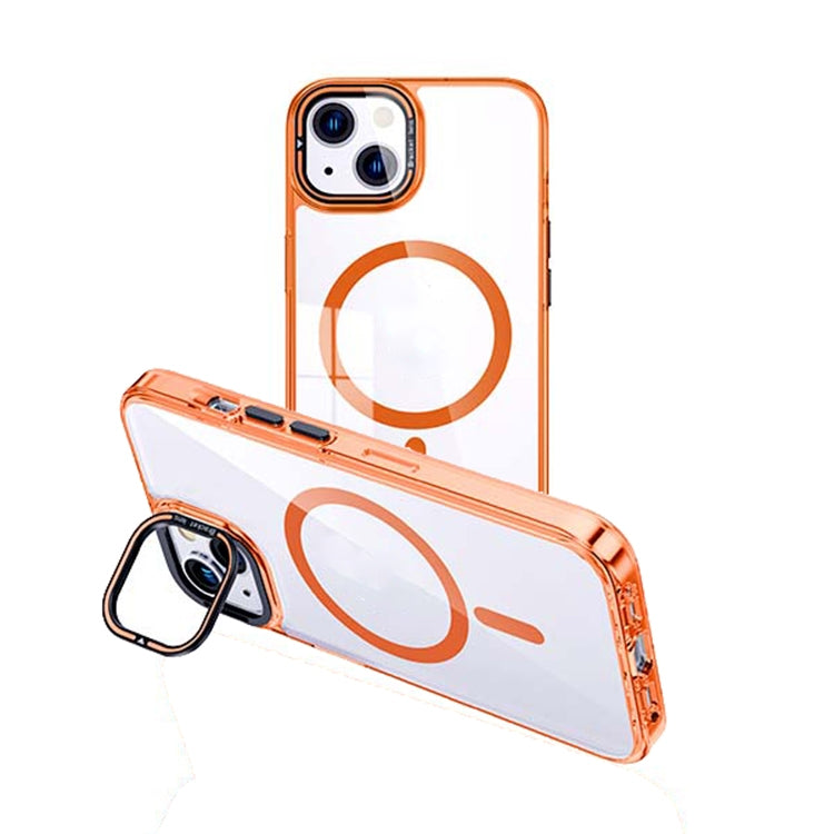 For iPhone 14 Plus MagSafe Magnetic Invisible Holder Transparent Phone Case(Orange) - iPhone 14 Plus Cases by buy2fix | Online Shopping UK | buy2fix