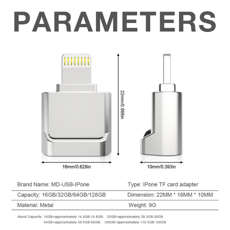 MicroDrive 8pin To TF Card Adapter Mini iPhone & iPad TF Card Reader, Capacity:16GB(Silver) -  by MICRODRIVE | Online Shopping UK | buy2fix