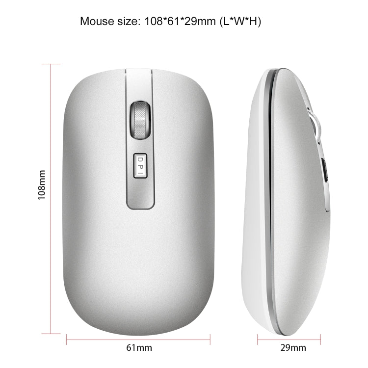 HXSJ M50 2.4GHZ 800,1200,1600dpi Three Gear Adjustment Dual-mode Wireless Mouse USB + Bluetooth 5.1 Rechargeable(Silver) - Wireless Mice by HXSJ | Online Shopping UK | buy2fix